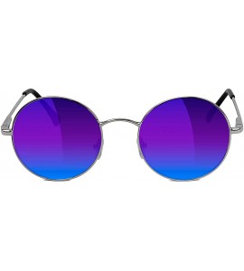 Round Mayfair Premium Polarized Sunglasses with Anti-reflective lenses - Silver/Blue Mirror - CQ193WO0O5N $72.67