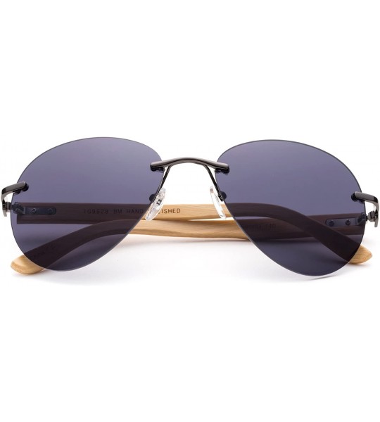 Aviator Bamboo Arm Oversized Rimless Aviator Sunglasses with Flash Lens Bamboo Sunglasses for Men & Women - CB18ELWEZM5 $18.91