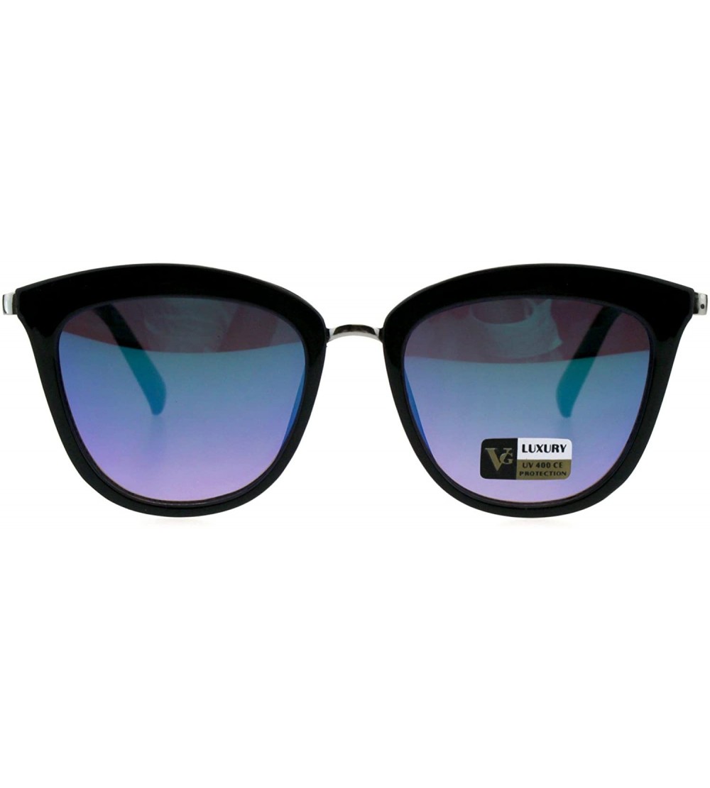 Oversized Womens VG Eyewear Mod Designer Fashion Horned Cat Eye Sunglasses - Black Teal Mirror - CC18GLW9SU7 $22.31