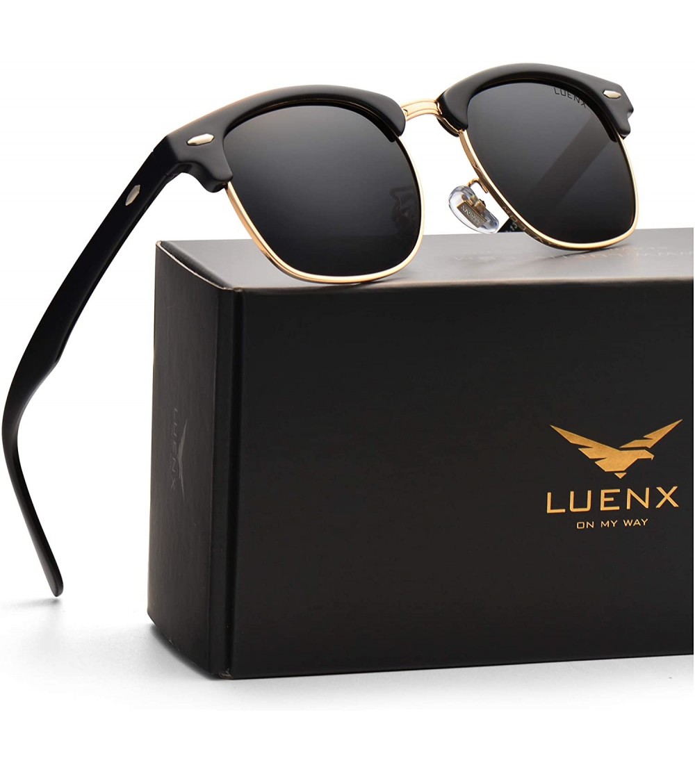 Rimless Mens Semi Rimless Sunglasses Polarized Womens UV 400 Protection with Case - 519-all Black(glossy Frame) - CH18DMYSD6D...