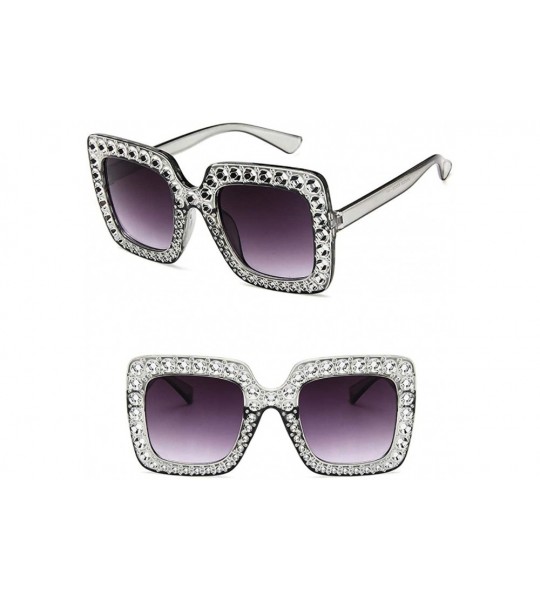 Square Women Square Frame Rhinestone Decor Sunglasses Sunglasses - Grey - C8199X89870 $34.47