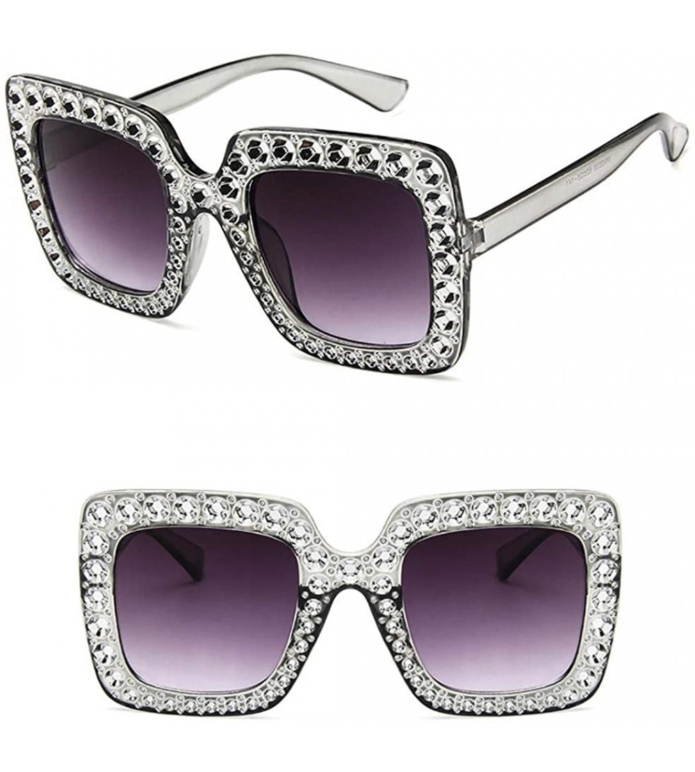 Square Women Square Frame Rhinestone Decor Sunglasses Sunglasses - Grey - C8199X89870 $34.47