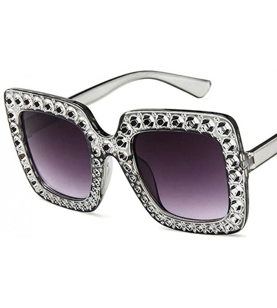 Square Women Square Frame Rhinestone Decor Sunglasses Sunglasses - Grey - C8199X89870 $34.47