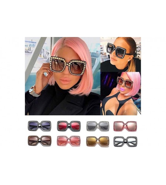 Square Women Square Frame Rhinestone Decor Sunglasses Sunglasses - Grey - C8199X89870 $34.47