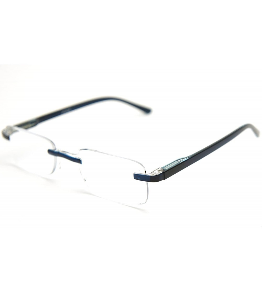 Rimless Super Lightweight Reading Glasses Free Pouch HalfRim - Shiny Blue Crystal - CX12O8Z3IY2 $29.71