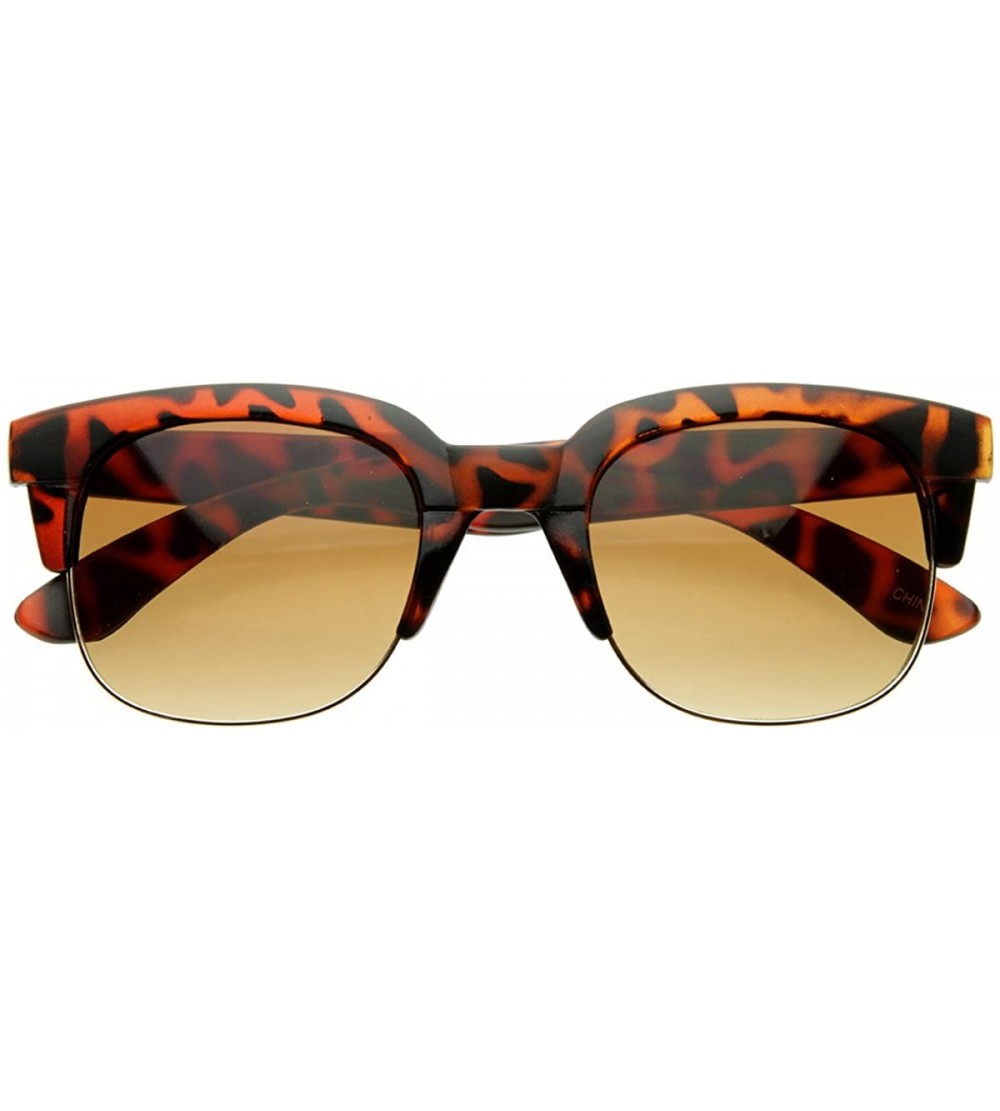Square Super Square Modern Fashion Half Frame Retro Horn Rimmed Sunglasses (Matte-Tortoise) - C1116AZV14J $18.52