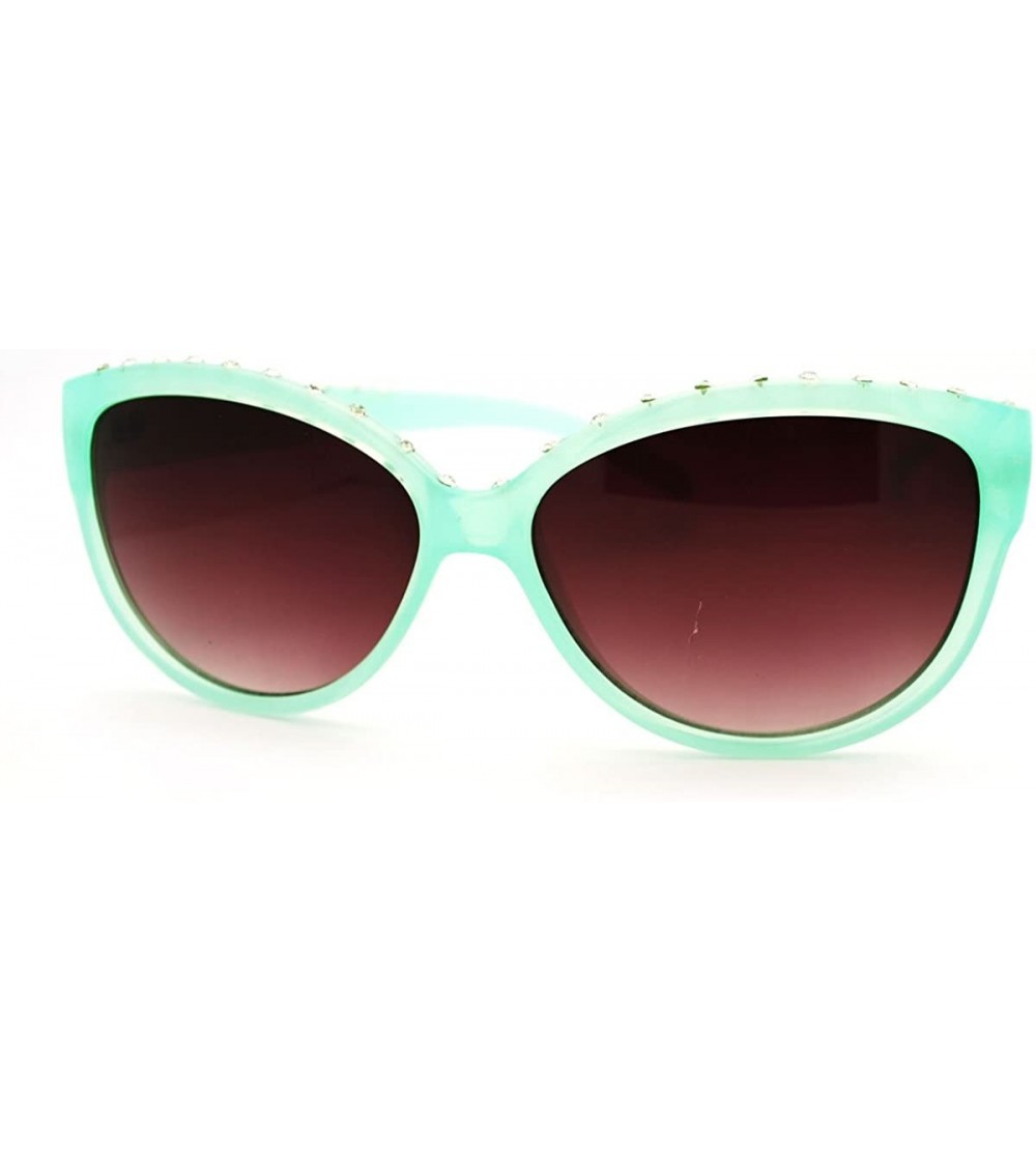 Round Rhinestone Top Round Cateye Sunglasses Womens Bling Designer Fashion - Green - CO11F0MRLOX $20.31