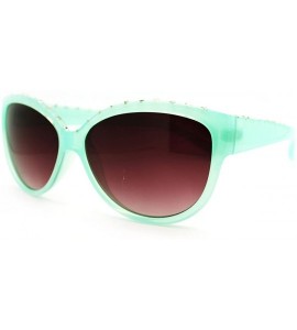 Round Rhinestone Top Round Cateye Sunglasses Womens Bling Designer Fashion - Green - CO11F0MRLOX $20.31