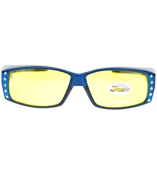 Rectangular Womens Rhinestone Polarized Yellow Night Driving Lens Fit Over Sunglasses - Blue - CZ11QLSGZY7 $28.91