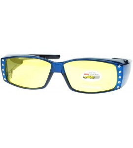 Rectangular Womens Rhinestone Polarized Yellow Night Driving Lens Fit Over Sunglasses - Blue - CZ11QLSGZY7 $28.91