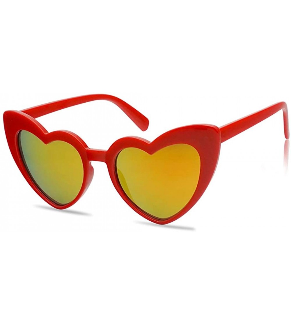 Round Oversized Lovestruck Round High Tip Heart Shaped Colored Mirror Lens Sunglasses - Red Frame - Fire Red - C2189TI9OWR $2...