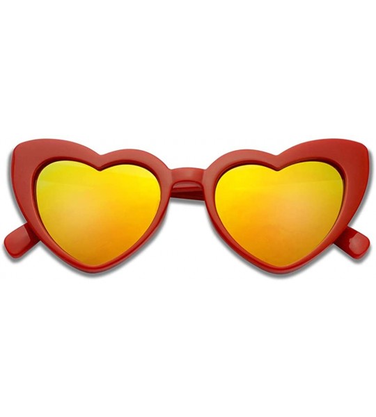 Round Oversized Lovestruck Round High Tip Heart Shaped Colored Mirror Lens Sunglasses - Red Frame - Fire Red - C2189TI9OWR $2...