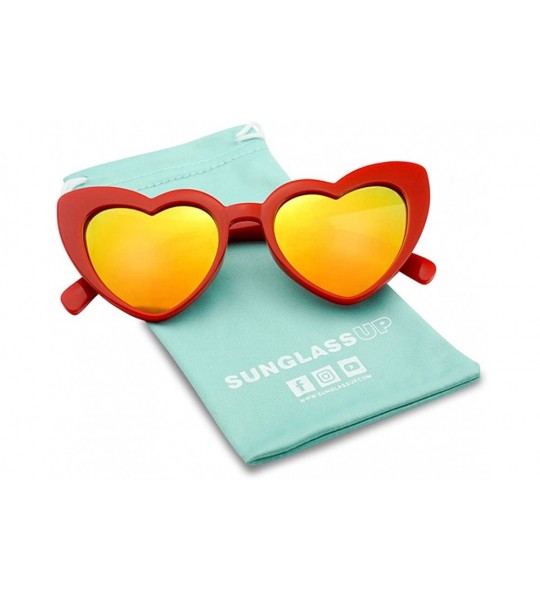 Round Oversized Lovestruck Round High Tip Heart Shaped Colored Mirror Lens Sunglasses - Red Frame - Fire Red - C2189TI9OWR $2...