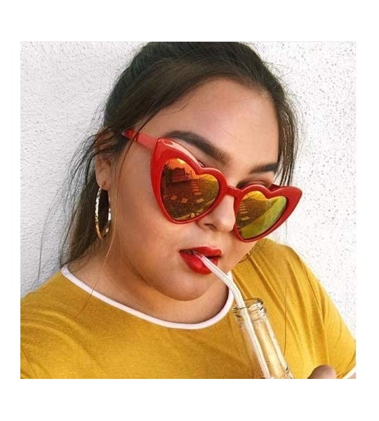 Round Oversized Lovestruck Round High Tip Heart Shaped Colored Mirror Lens Sunglasses - Red Frame - Fire Red - C2189TI9OWR $2...