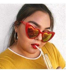 Round Oversized Lovestruck Round High Tip Heart Shaped Colored Mirror Lens Sunglasses - Red Frame - Fire Red - C2189TI9OWR $2...