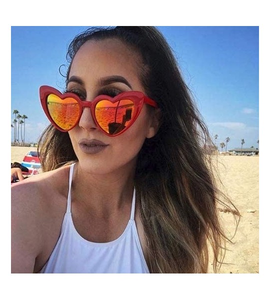 Round Oversized Lovestruck Round High Tip Heart Shaped Colored Mirror Lens Sunglasses - Red Frame - Fire Red - C2189TI9OWR $2...