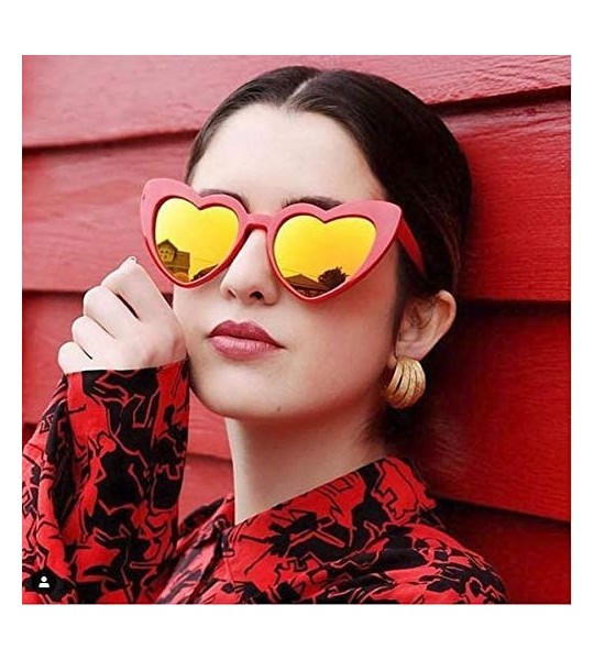 Round Oversized Lovestruck Round High Tip Heart Shaped Colored Mirror Lens Sunglasses - Red Frame - Fire Red - C2189TI9OWR $2...