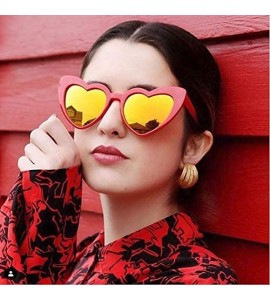 Round Oversized Lovestruck Round High Tip Heart Shaped Colored Mirror Lens Sunglasses - Red Frame - Fire Red - C2189TI9OWR $2...