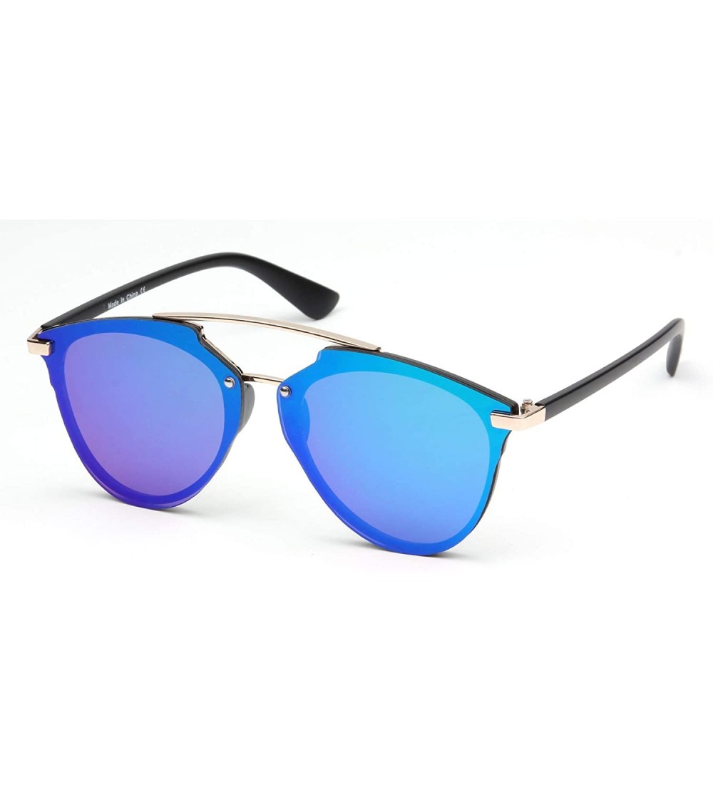 Goggle Women Rimless Brow-Bar Round Cat Eye Mirrored Fashion Sunglasses - Greenpurple - CW18WUCSS4U $36.23