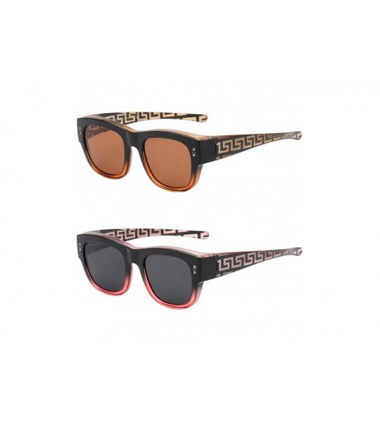 Wrap The Finesse Polarized Colorful Two Tone Ombre Fit Over OTG Rectangular Squared Sunglasses - Brown Red - CD199MO53MI $45.30