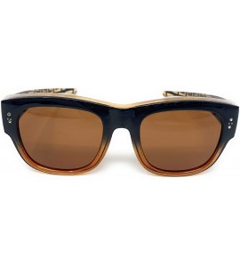 Wrap The Finesse Polarized Colorful Two Tone Ombre Fit Over OTG Rectangular Squared Sunglasses - Brown Red - CD199MO53MI $45.30