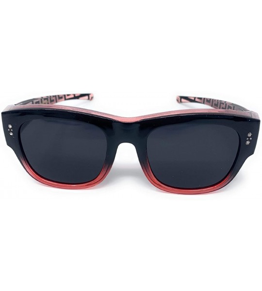 Wrap The Finesse Polarized Colorful Two Tone Ombre Fit Over OTG Rectangular Squared Sunglasses - Brown Red - CD199MO53MI $45.30