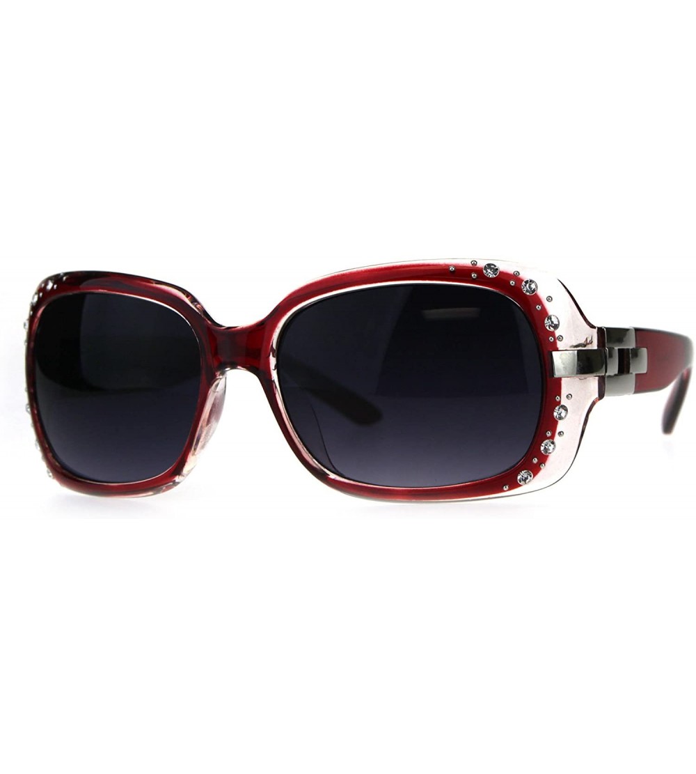 Rectangular Womens Designer Sparkling Rhinestone Rectangular Plastic Butterfly Sunglasses - Red Clear Smoke - CZ18DWSGTNZ $22.91