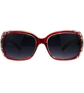 Rectangular Womens Designer Sparkling Rhinestone Rectangular Plastic Butterfly Sunglasses - Red Clear Smoke - CZ18DWSGTNZ $22.91