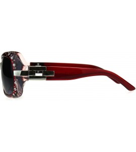 Rectangular Womens Designer Sparkling Rhinestone Rectangular Plastic Butterfly Sunglasses - Red Clear Smoke - CZ18DWSGTNZ $22.91