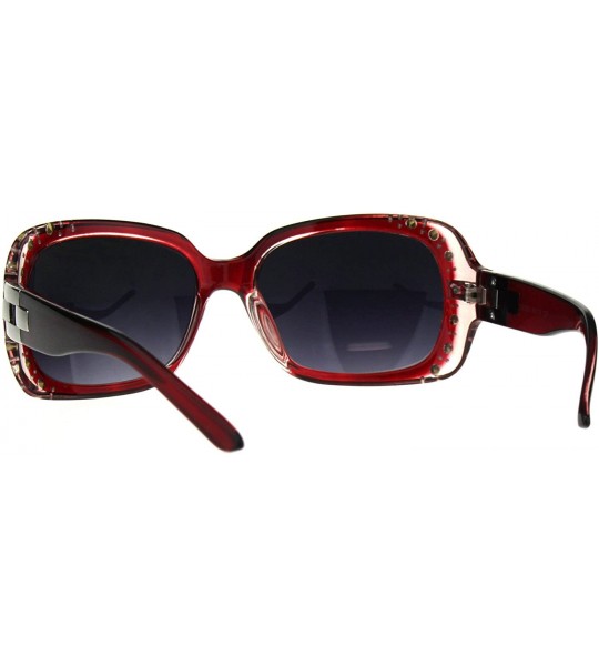 Rectangular Womens Designer Sparkling Rhinestone Rectangular Plastic Butterfly Sunglasses - Red Clear Smoke - CZ18DWSGTNZ $22.91