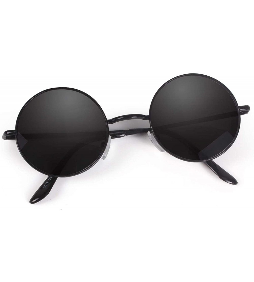 Round Round Retro Polaroid Sunglasses Driving Polarized Glasses Men Steampunk - Black- Black - C2195NINTGS $18.86