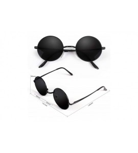 Round Round Retro Polaroid Sunglasses Driving Polarized Glasses Men Steampunk - Black- Black - C2195NINTGS $18.86