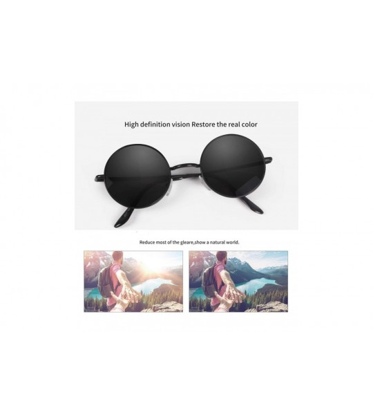 Round Round Retro Polaroid Sunglasses Driving Polarized Glasses Men Steampunk - Black- Black - C2195NINTGS $18.86