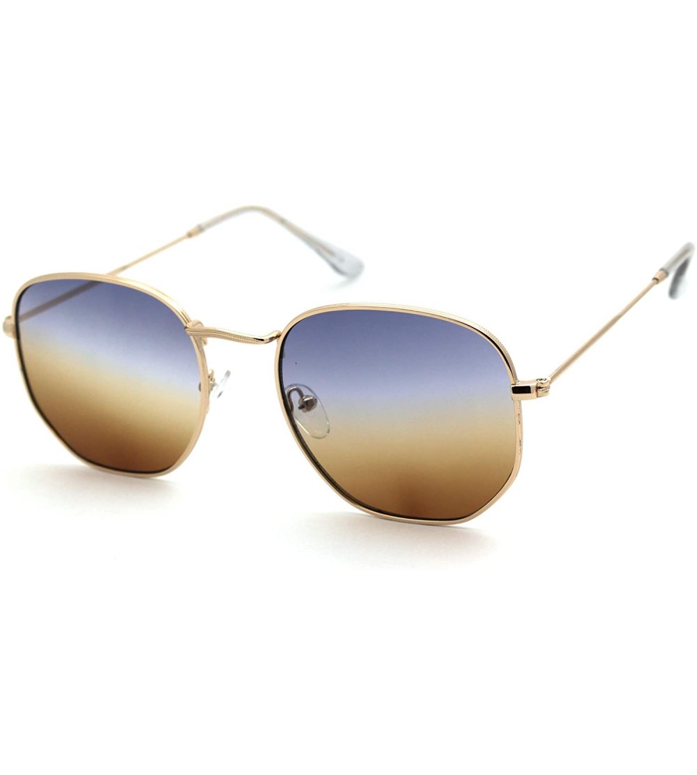 Rectangular Mens Hippie Pimp Tiedye Lens Rectangular Dad Metal Rim Sunglasses - Gold Grey Brown - C318UIHEYG0 $22.42