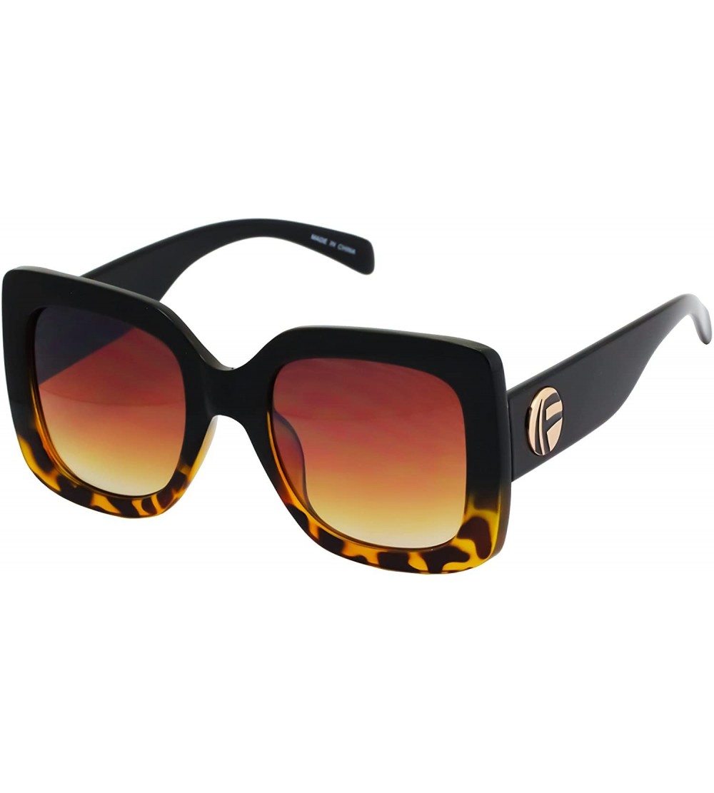 Oversized Oversize Square Sunglasses Women Multi Tinted Frame Fashion Modern Shades - Black-yellow Tortoise - C918DCCZSHT $18.40