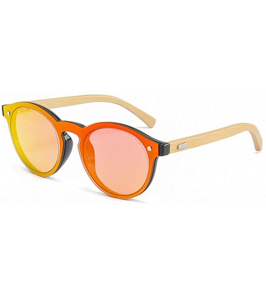 Round One Piece Lens Sunglasses Men Bamboo Mirror Round Sun Glasses Women Unisex - Red Mirror - CE18IIWY6K3 $19.73