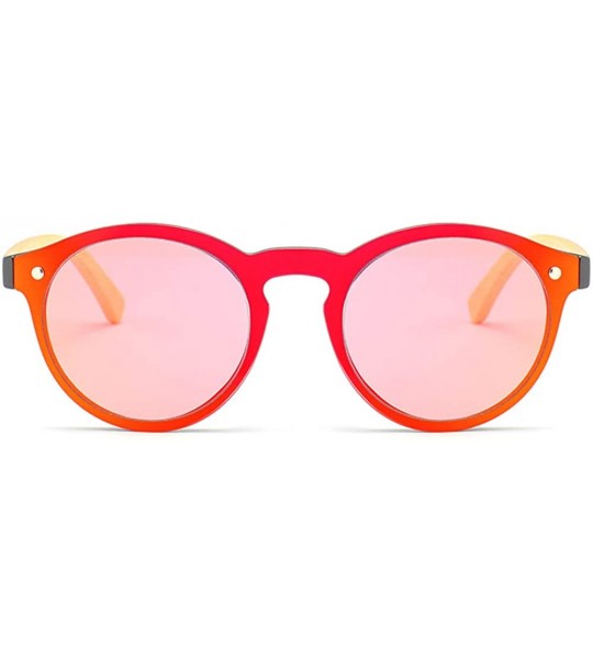 Round One Piece Lens Sunglasses Men Bamboo Mirror Round Sun Glasses Women Unisex - Red Mirror - CE18IIWY6K3 $19.73