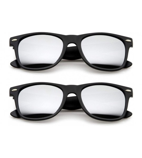 Aviator 2 Pack Black Sunglasses Horn Rimmed Mirror Lens UV Protection - CB118XB3MGT $19.97