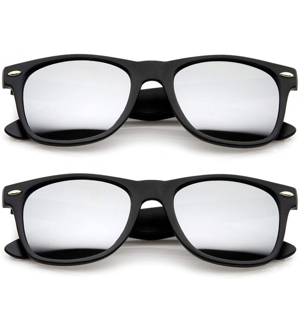 Aviator 2 Pack Black Sunglasses Horn Rimmed Mirror Lens UV Protection - CB118XB3MGT $19.97