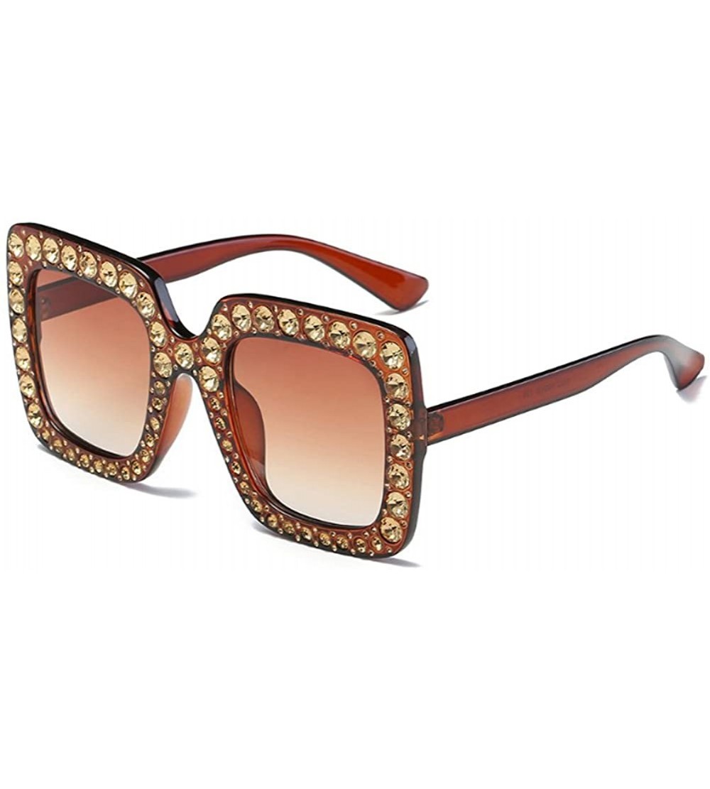 Semi-rimless Women Sunglasses Crystal Brand Designer Oversized Square Sunglasses - C8 - CA18D04T8A7 $17.92
