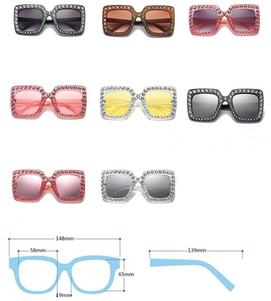 Semi-rimless Women Sunglasses Crystal Brand Designer Oversized Square Sunglasses - C8 - CA18D04T8A7 $17.92