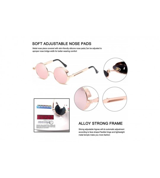 Shield Retro Gothic Steampunk Sunglasses for Women Men Round Lens Metal Frame - Gold Grey Pink Mirror - CV190T3X2N7 $29.89