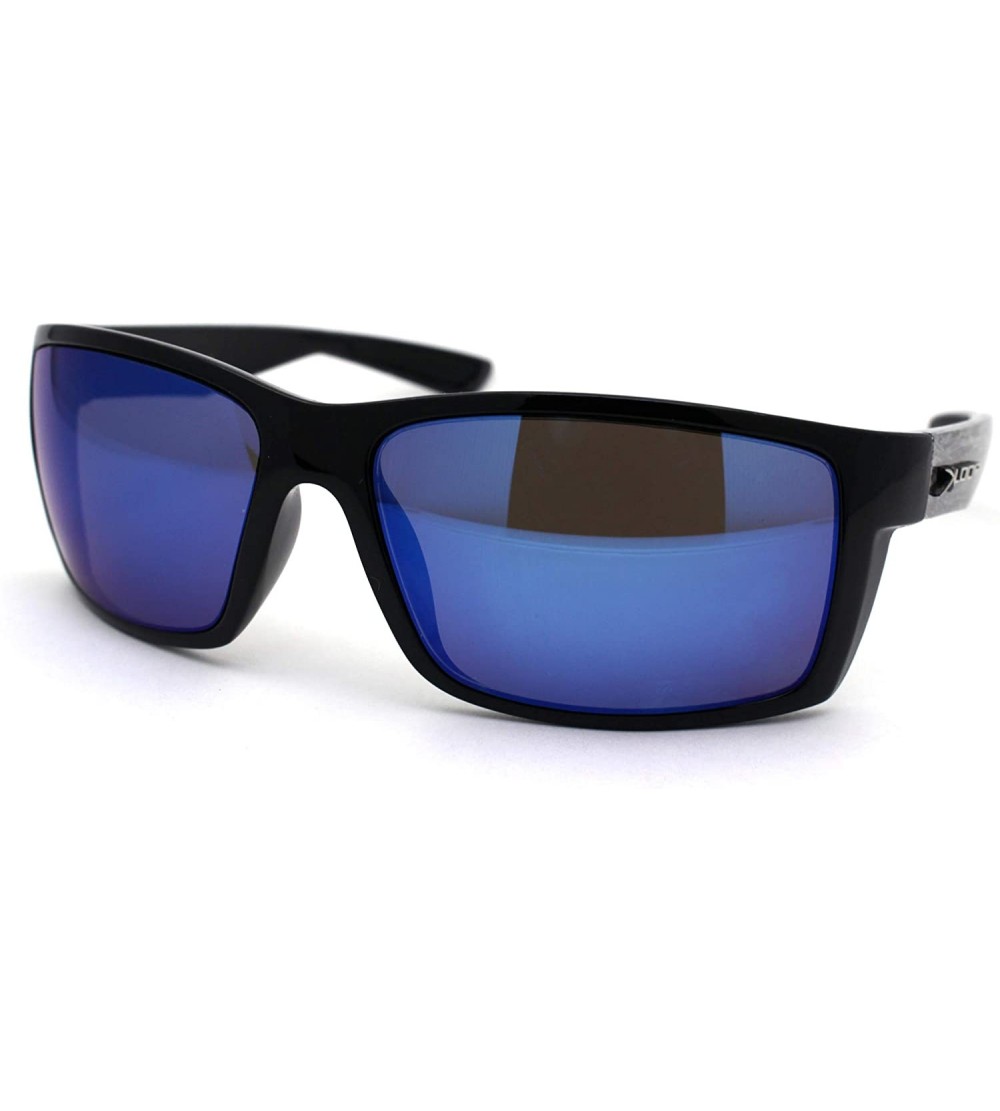 Sport Xloop Mens Warp Sport Brush Metal Print Arm Rectangle Sunglasses - Blue Mirror - CP1966U5KS3 $22.71