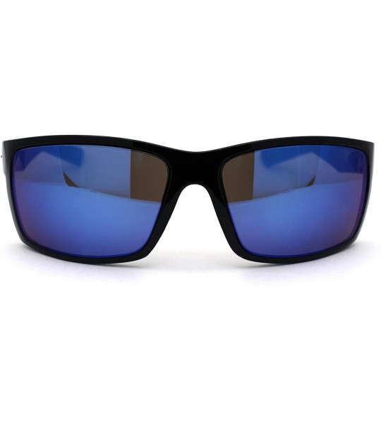 Sport Xloop Mens Warp Sport Brush Metal Print Arm Rectangle Sunglasses - Blue Mirror - CP1966U5KS3 $22.71