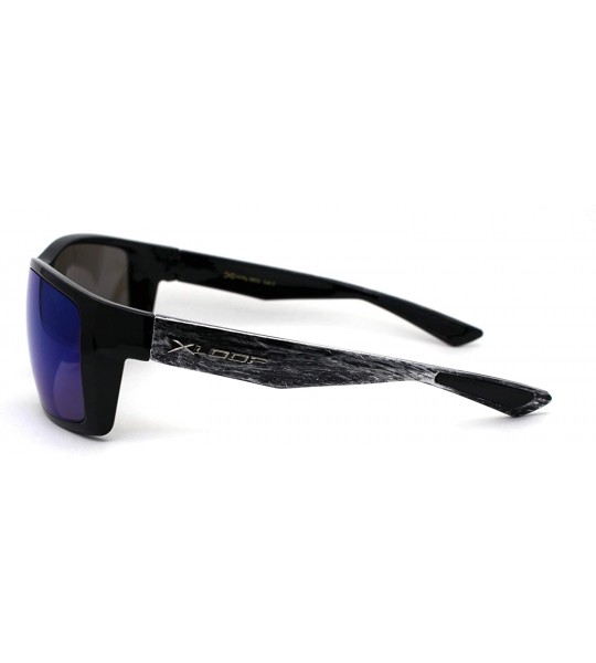 Sport Xloop Mens Warp Sport Brush Metal Print Arm Rectangle Sunglasses - Blue Mirror - CP1966U5KS3 $22.71