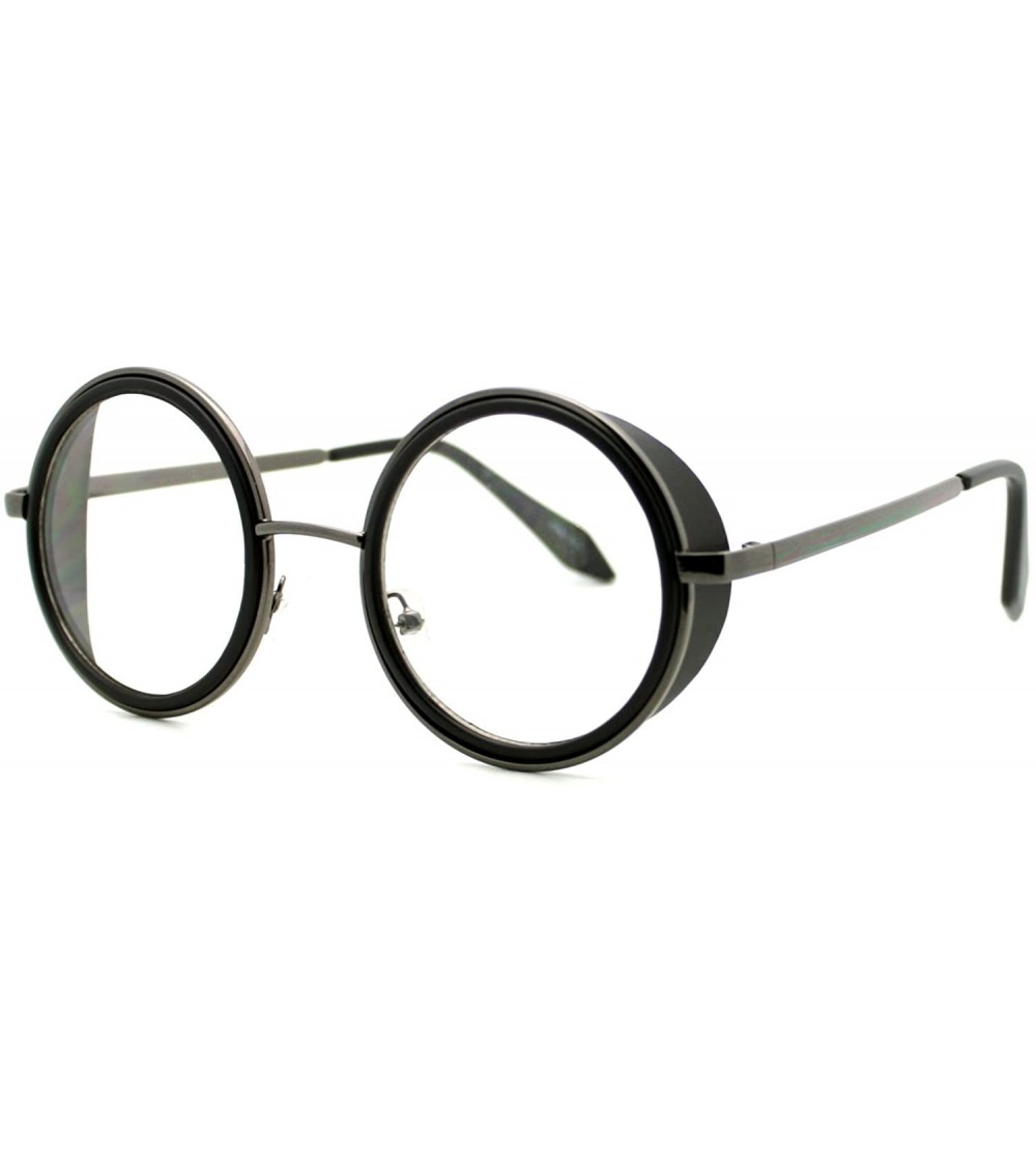 Round Double Rim Clear Lens Glasses Side Cover Round Circle Frame UV 400 - Matte Black Gunmetal - CC188ZXUO39 $20.04