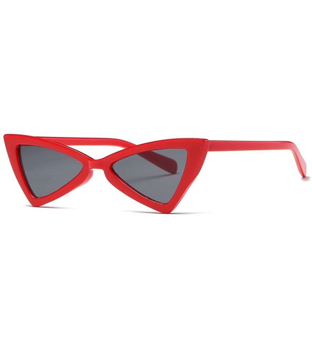 Cat Eye Sunglasses For Women Metal Hinges Cat Eye Triangle Plastic Frame Glasses K0571 - Red&black - CC18CEISCW0 $16.61