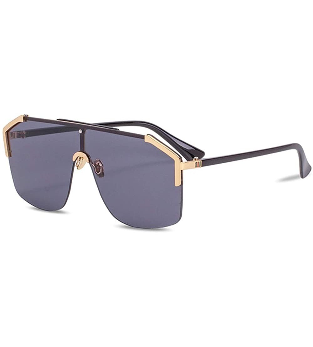 Oversized Rimless Shield Sunglasses Flat Top Mirror Glasses Women Men oversized Retro Sunglasses - 1 - C81965HAOLA $27.96