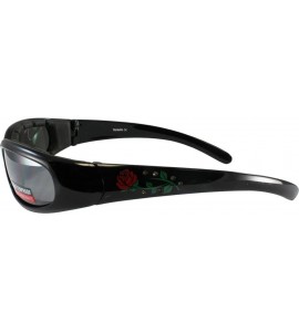 Sport Chicago Padded Motorcycle Sunglasses Rhinestone Rose Design Gloss Black Frames Flash Mirror Lenses - CB1140QIHU7 $42.05