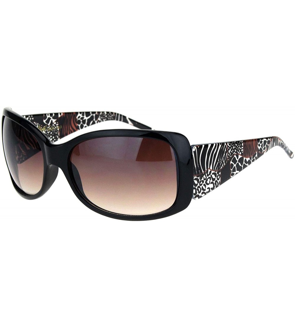 Rectangular Womens 90s Plastic Warp Rectangular Butterfly Designer Sunglasses - Black Brown - CI18K0WSEK2 $18.25
